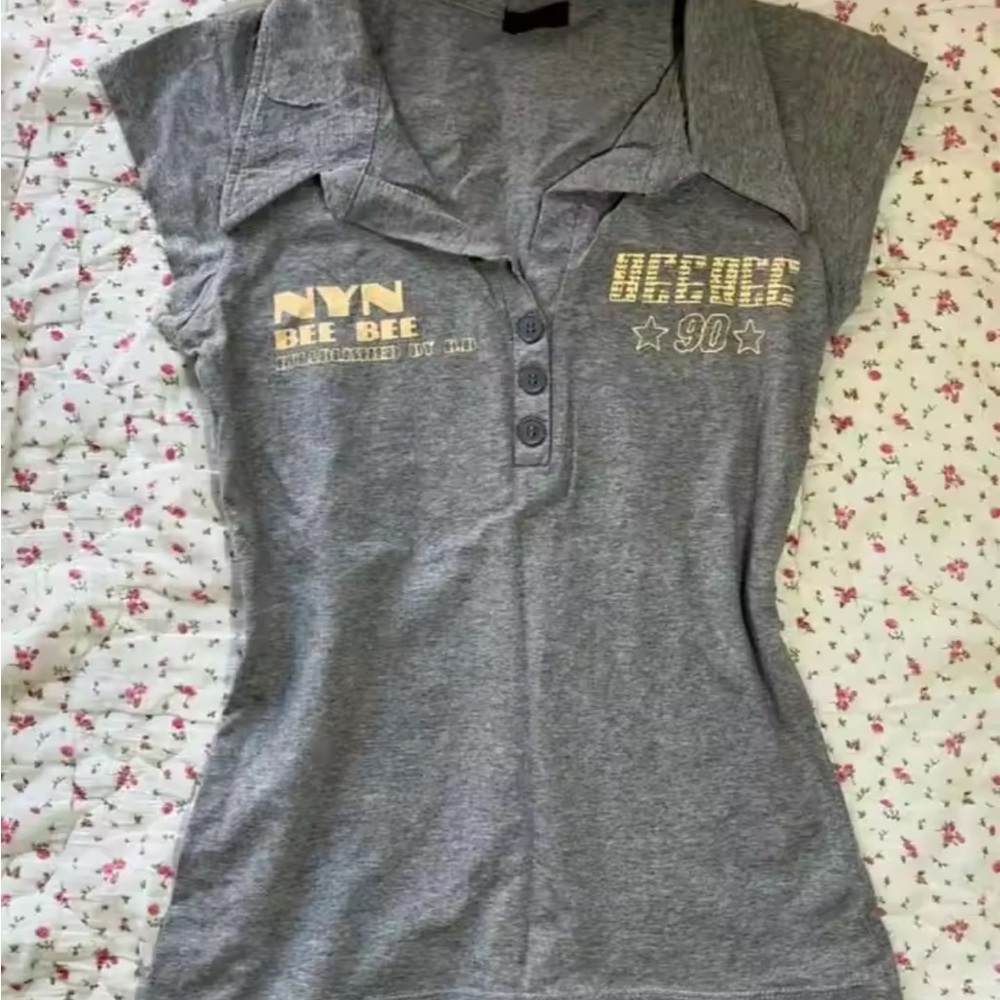 Gray Fitted Polo Shirt with Cap Sleeves